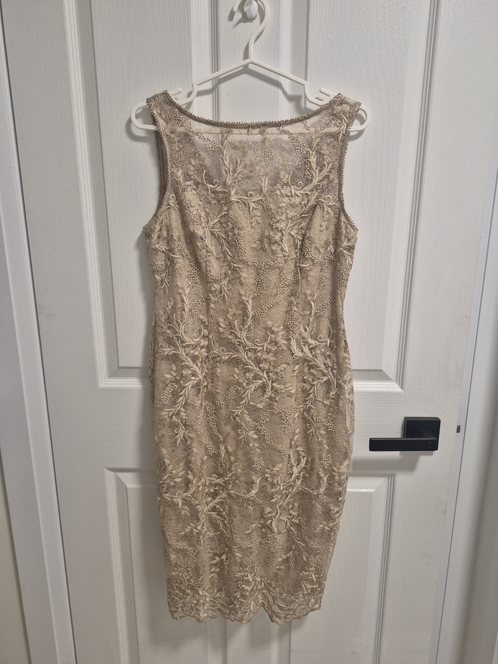 Adrianna Papell Lace Sheath Midi Dress in Beige